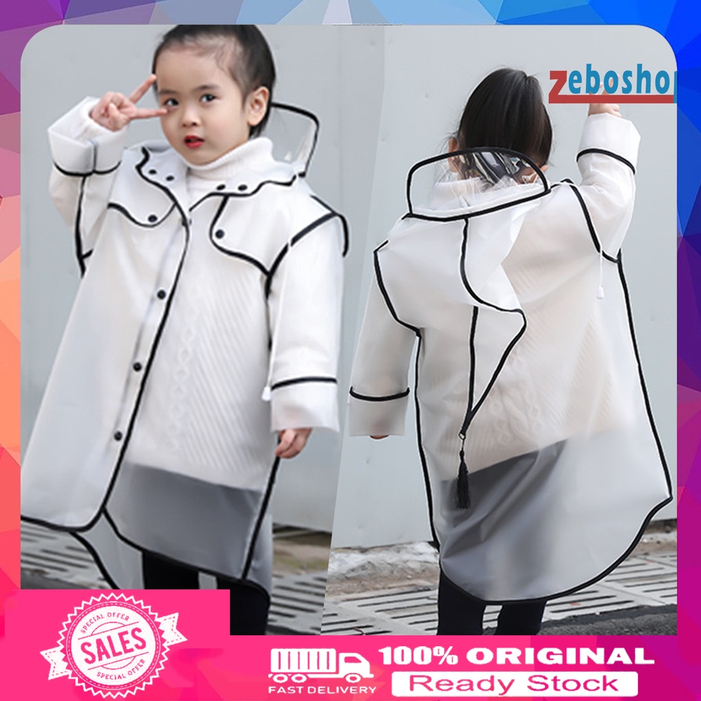 Áo Mưa EVA Trong Suốt Chống Thấm Nước Có Mũ Trùm Phối Dây Rút Tiện Lợi Dành Cho Bé