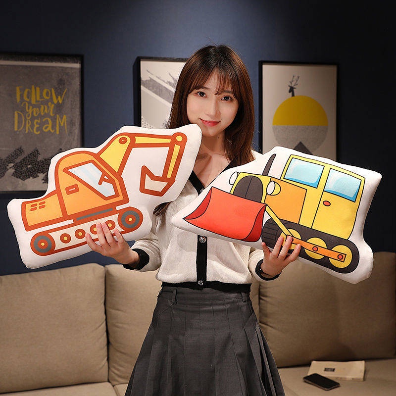 Đồ chơi nhồi bông đệm gối hoạt hình máy xúc/ xe cứu hỏa/ xe cảnh sát làm quà tặng trẻ em