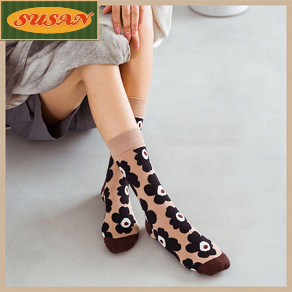 Đôi Tất Cotton Trang Trí Hoa Vải Xinh Xắn Cho Nữ