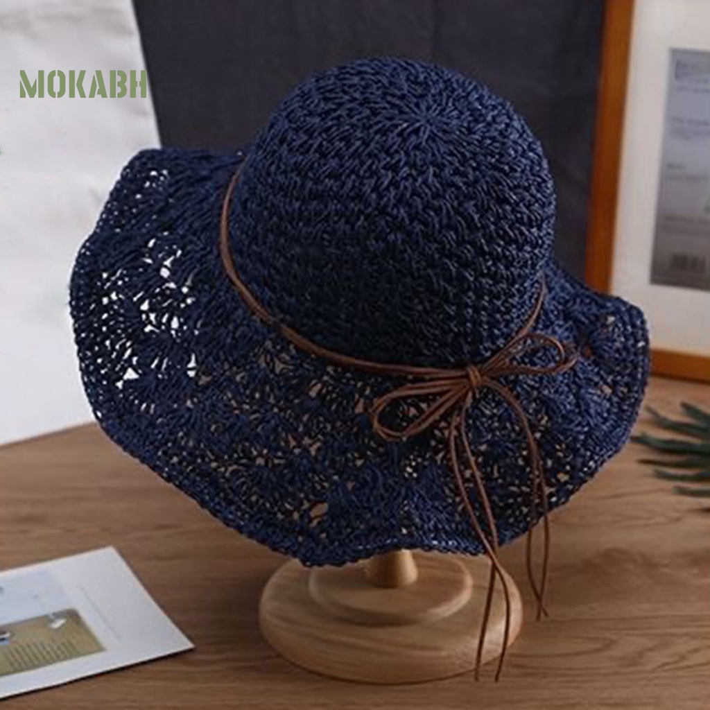 Nón Rộng Vành Chống Nắng Bằng Vải Dệt Thủ Công Màu Sắc Thắt Nơ Có Thể Gập Lại Cho Nữ