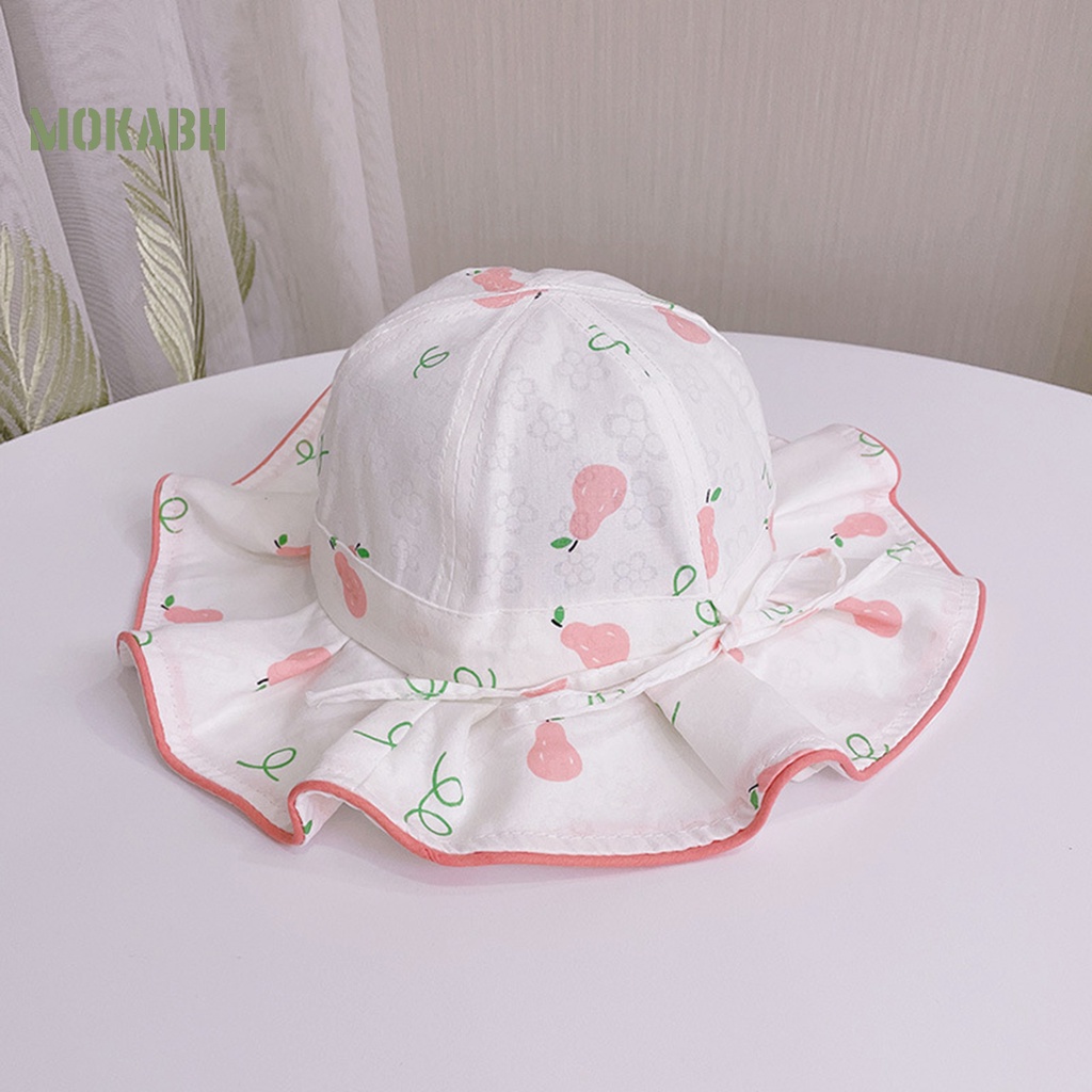 Mũ Bucket Cột Nơ Vành Rộng Họa Tiết Trái Cây Dễ Thương Xinh Xắn