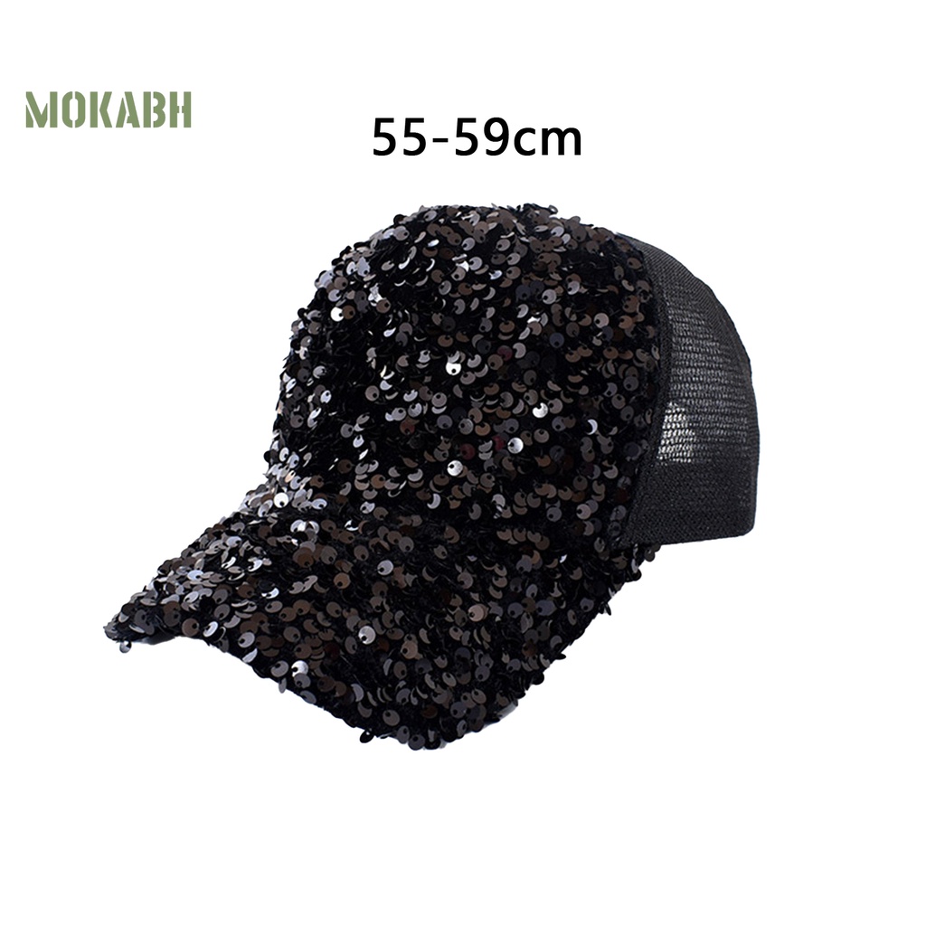 [Mok Abh] Mũ Lưỡi Trai Chống Nắng Phối Lưới Thoáng Khí Đính Kim Sa Lấp Lánh Thời Trang