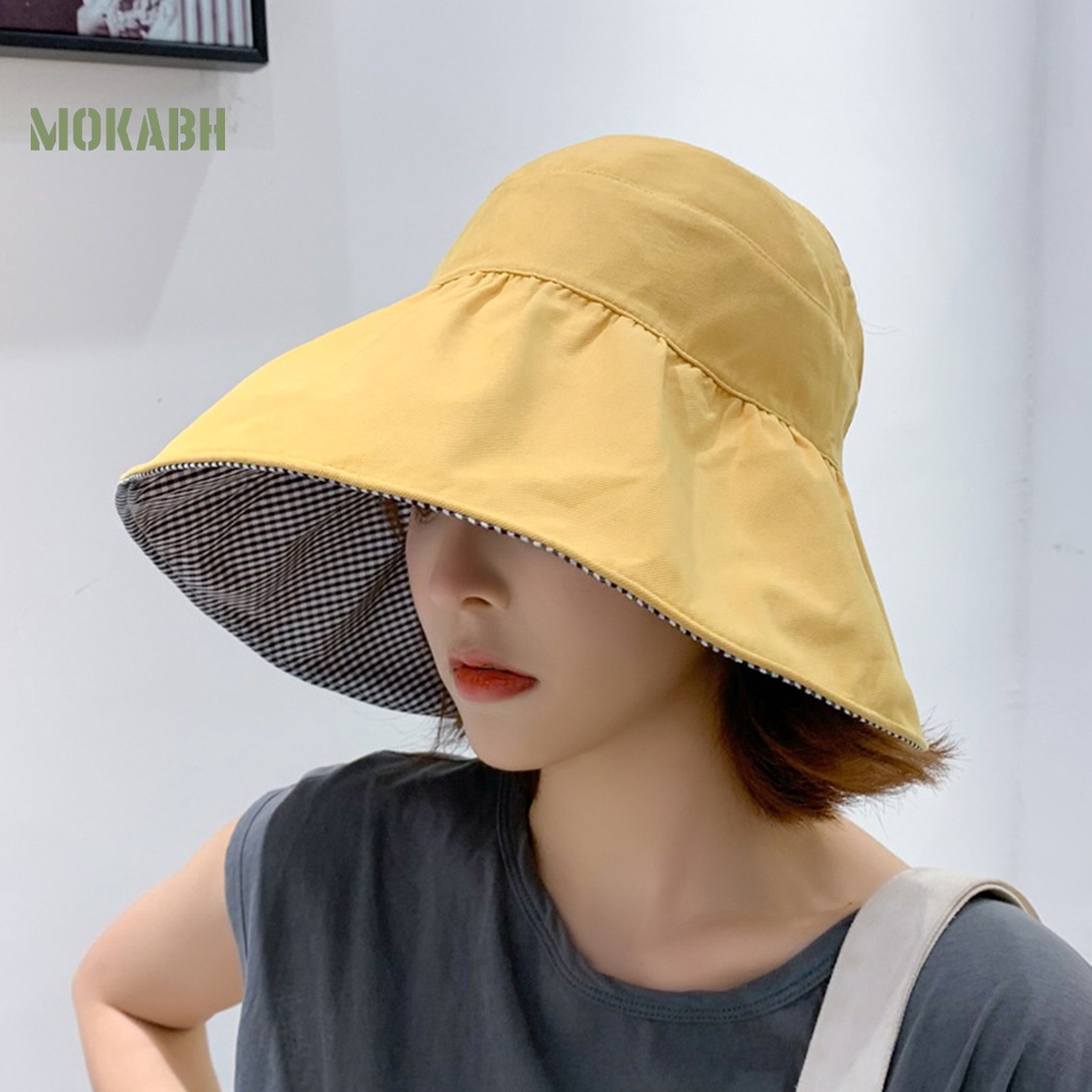 [Mok Abh] Mũ Tai Bèo Chống Nắng Hai Mặt Hở Chóp Kẻ Sọc Có Dây Đeo Có Thể Điều Chỉnh Được