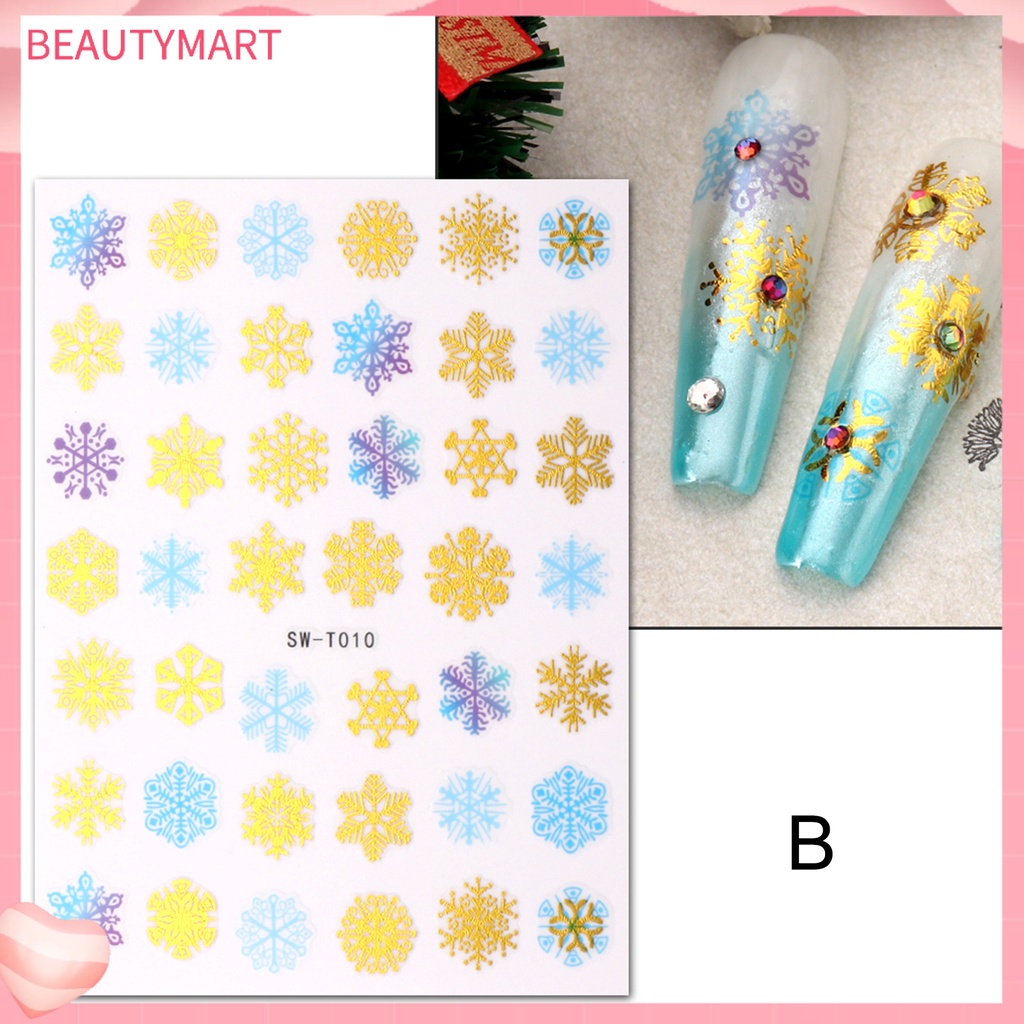 Miếng Dán Móng Tay Tự Dính Không Phai Màu Sắc Tinh Tế Chống Nước Có Thể Tháo Rời Họa Tiết Bông Tuyết Giáng Sinh DIY