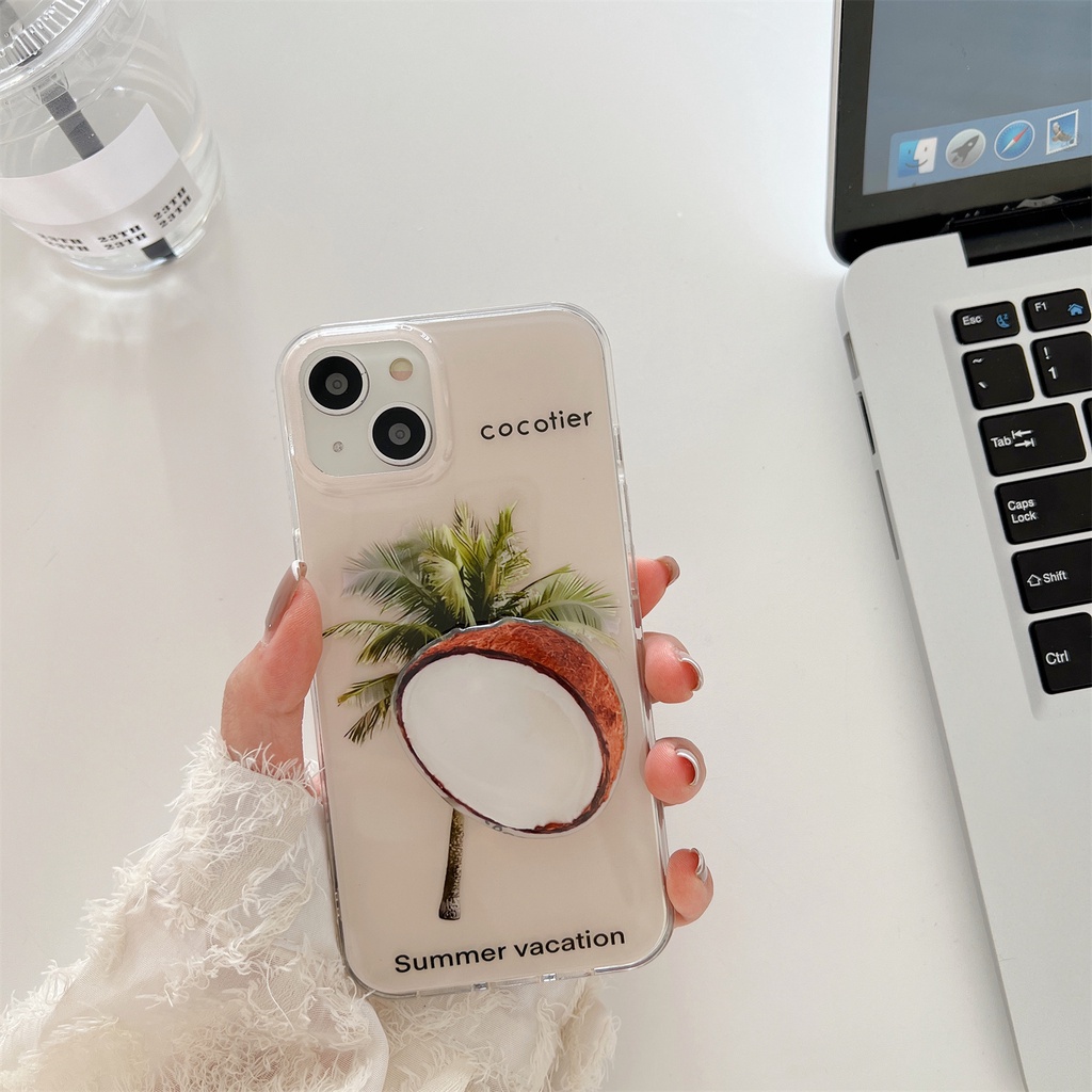 Ốp Điện Thoại TPU Mềm Chống Sốc Hai Mặt Họa Tiết Cây Dừa Mùa Hè Cho iPhone 11 13 12 14 Pro Max