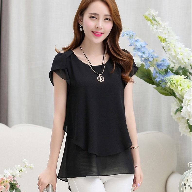 Áo Chiffon Tay Ngắn Cổ Tròn Dáng Rộng Thời Trang Mùa Hè Cho Nữ