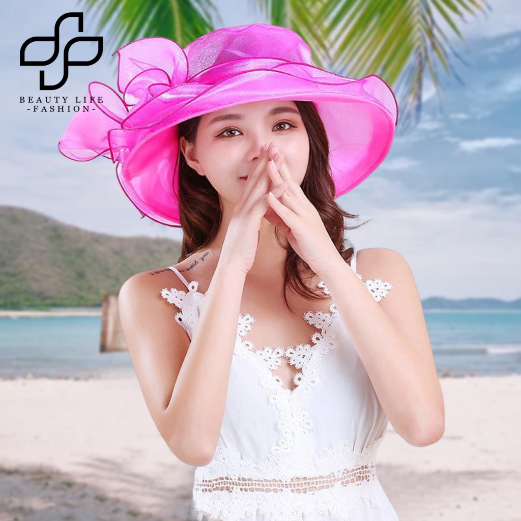 Nón Rộng Vành Phối Nơ Chống Nắng Thiết Kế Gấp Gọn Tùy Chỉnh Thời Trang Đi Biển Cho Nữ