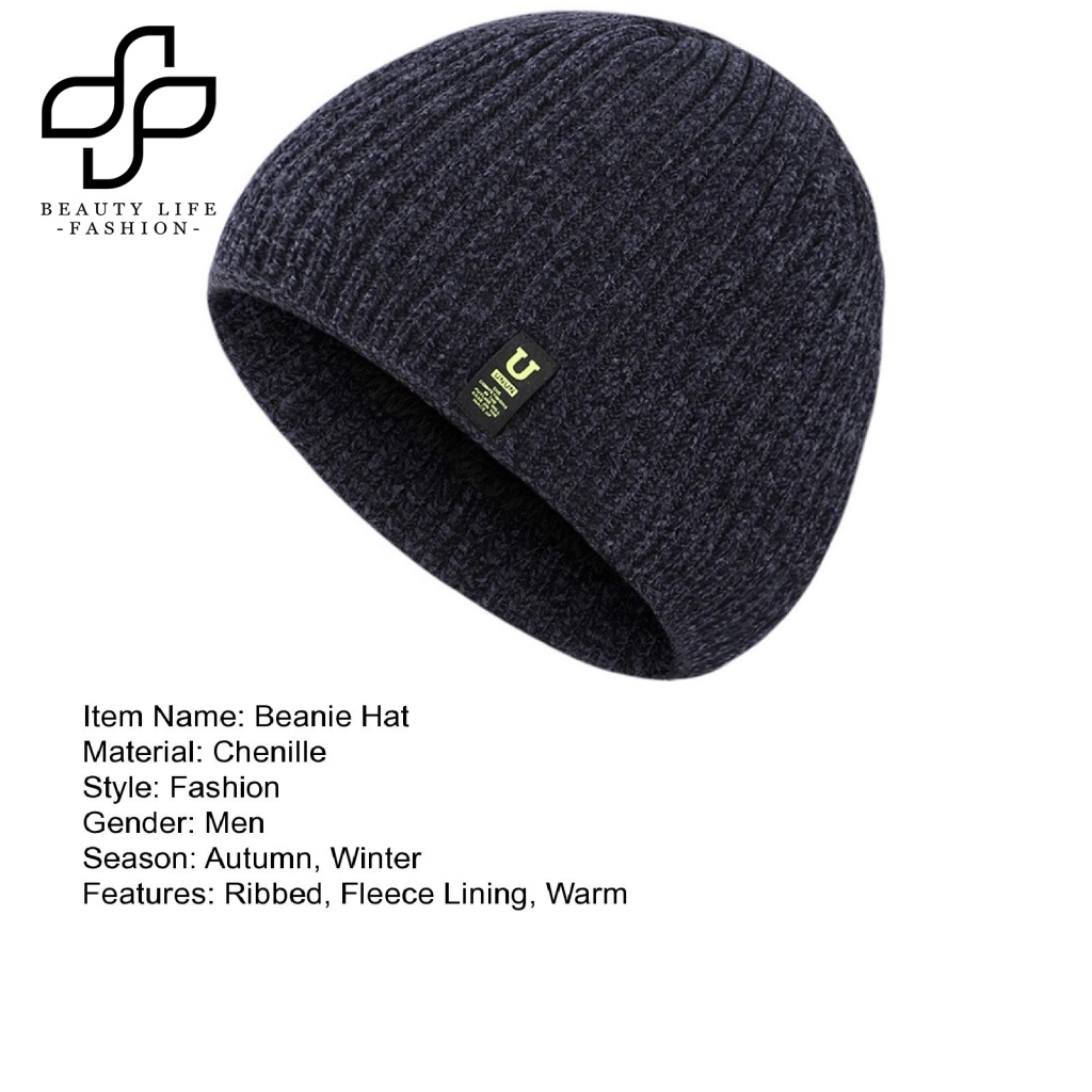 Mũ Beanie Dệt Kim Lót Lông Cừu Dày Màu Trơn In Logo Chữ Thời Trang Mùa Đông Cho Nam