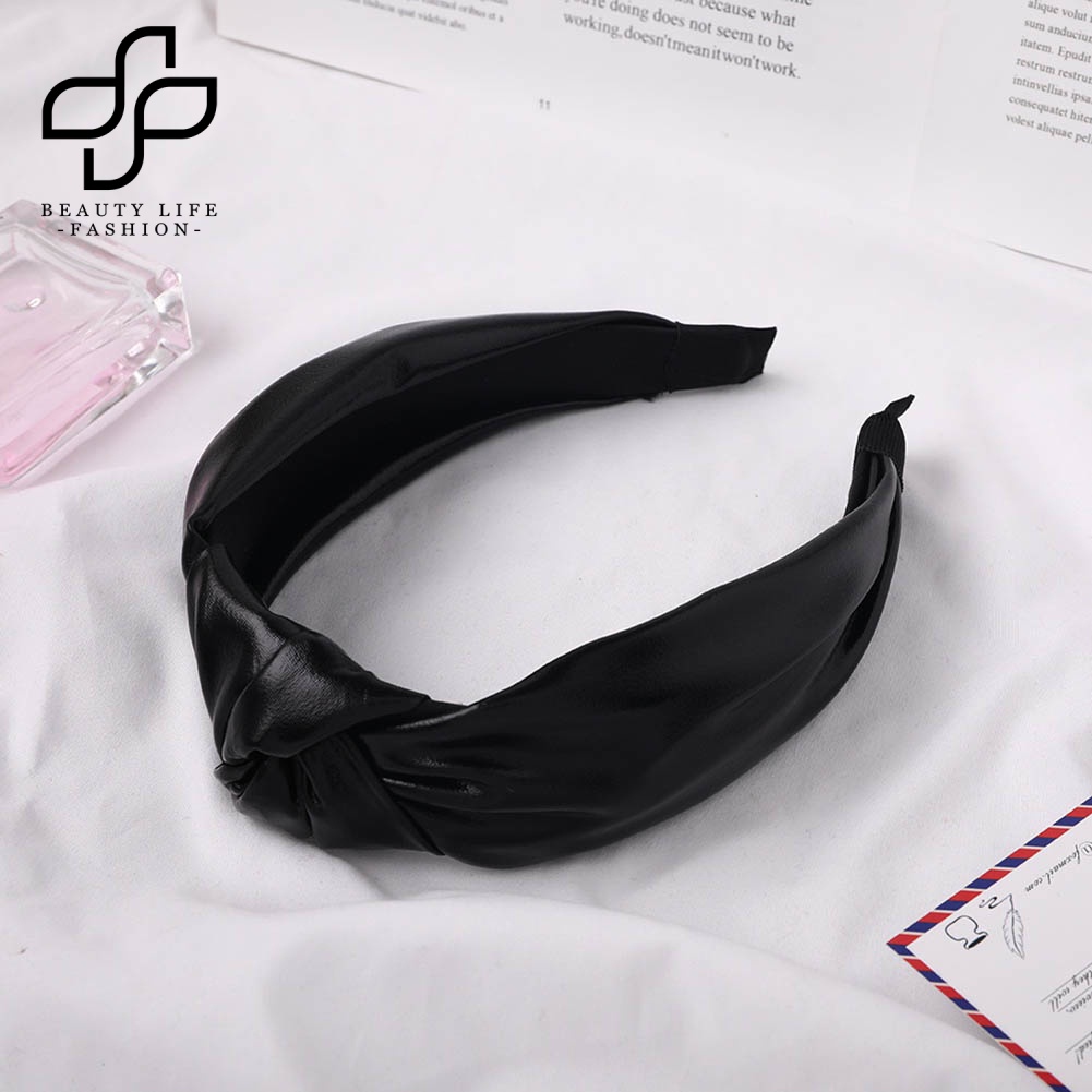 Băng Đô Cài Tóc Bản Rộng Giả Da Màu Trơn Thắt Nút Thời Trang Cho Nữ