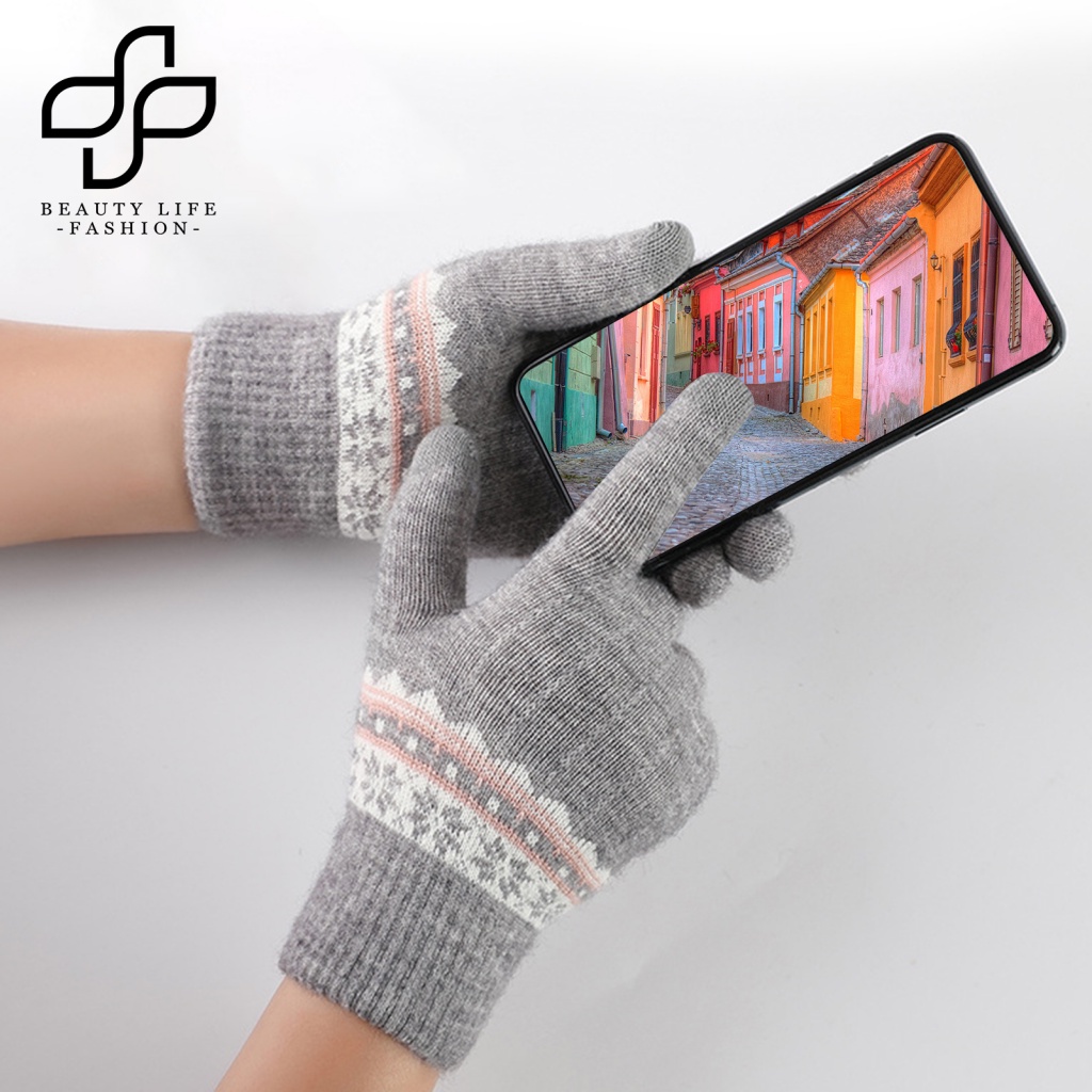 1 Đôi Găng Tay Mùa Đông Dệt Kim Dày Mềm Mại Co Giãn Có Thể Chạm Màn Hình Cảm Ứng Cho Nữ