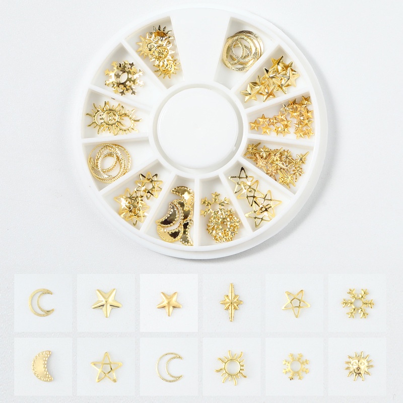 Set 200 Đinh Tán Kim Loại Hình Tròn / Ngôi Sao / Mặt Trăng Dùng Trang Trí Móng Tay Nghệ Thuật DIY