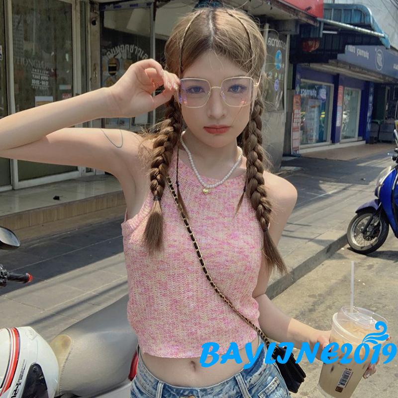 Áo Croptop Hai Dây Ôm Dáng Họa Tiết Kẻ Sọc Nhiều Màu Sắc Thời Trang Mùa Hè Cho Nữ