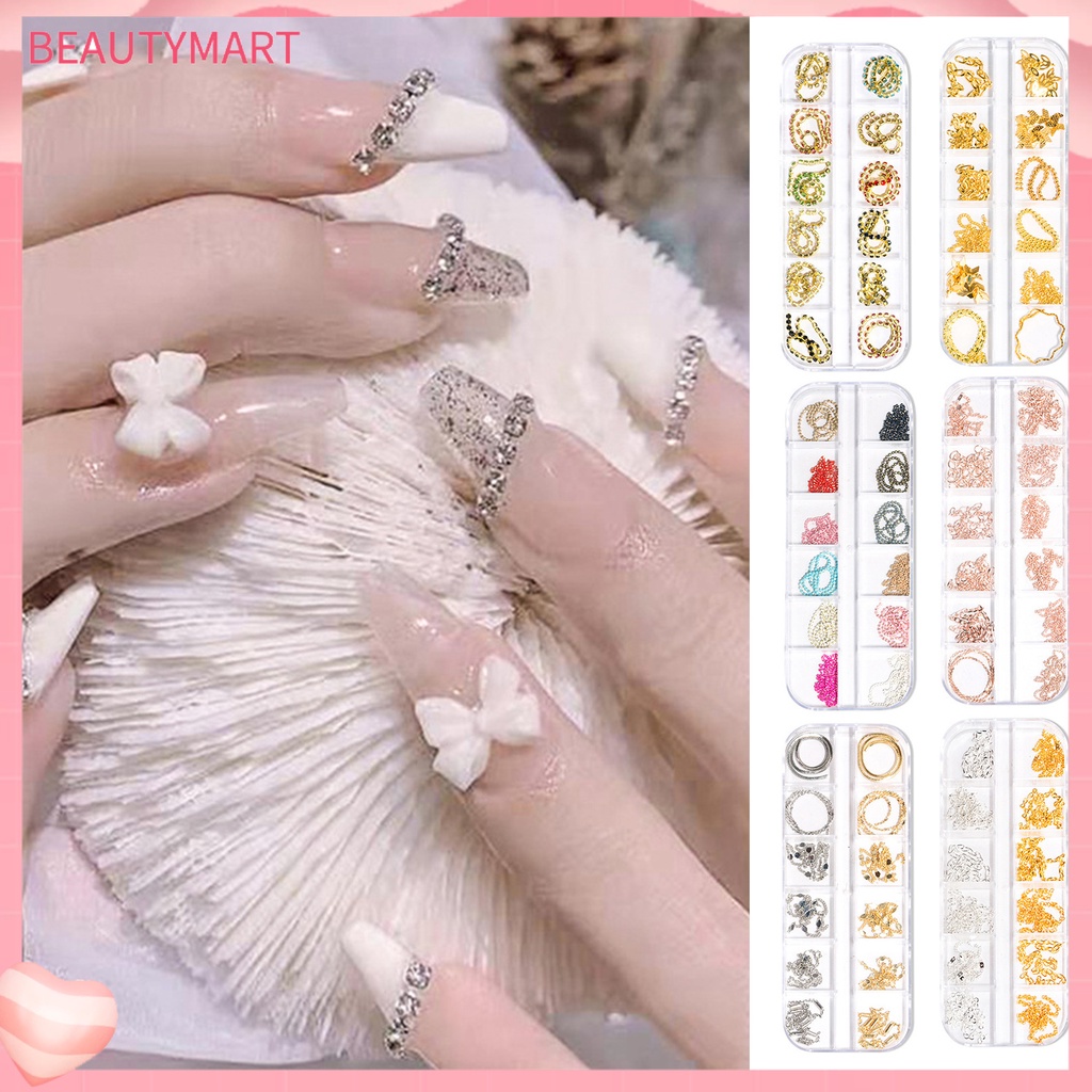 Set 12 Dây Xích Kim Loại Bản Rộng Trang Trí Móng Tay Nghệ Thuật