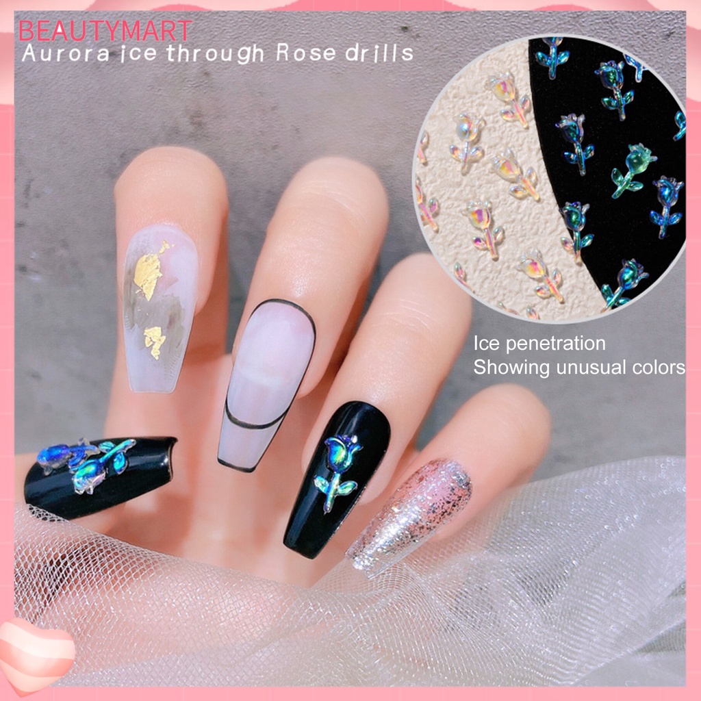 Bộ 30 Bông Hoa Hồng 3D Bằng Nhựa Resin Dễ Thương Dùng Trang Trí Móng Tay