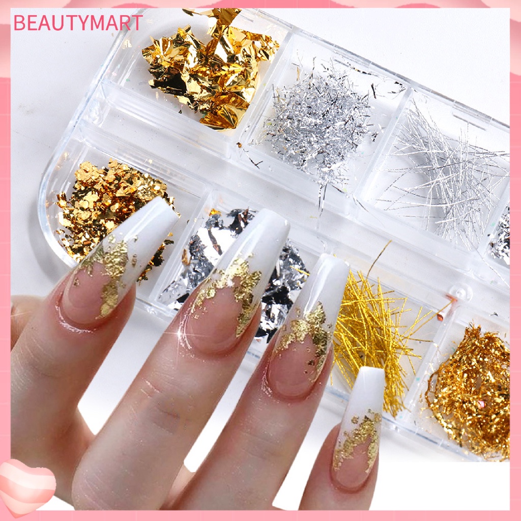 1 Hộp Lá Vàng Lấp Lánh 12 Ngăn Dùng Trang Trí Móng Tay Dễ Dàng