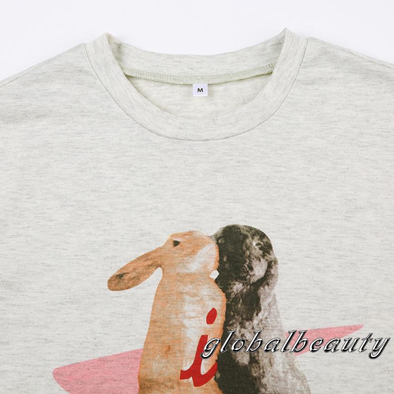 Áo Thun Crop Top Tay Ngắn In Hình Thỏ Dễ Thương Thời Trang Mùa Hè Cho Nữ