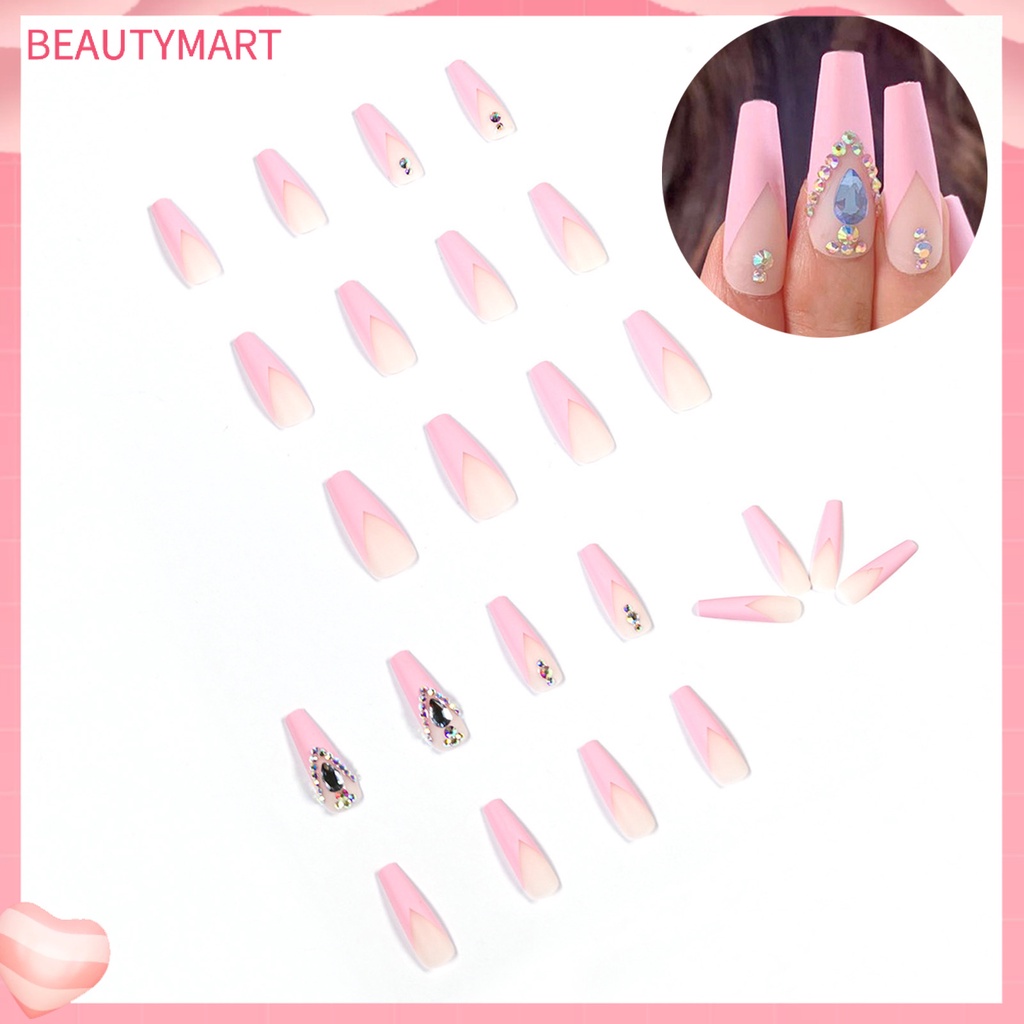 Bộ 24 Móng Tay Giả Hình Quan Tài Đính Đá 3D Siêu Dài Bằng Acrylic Dùng Trang Trí Móng Tay