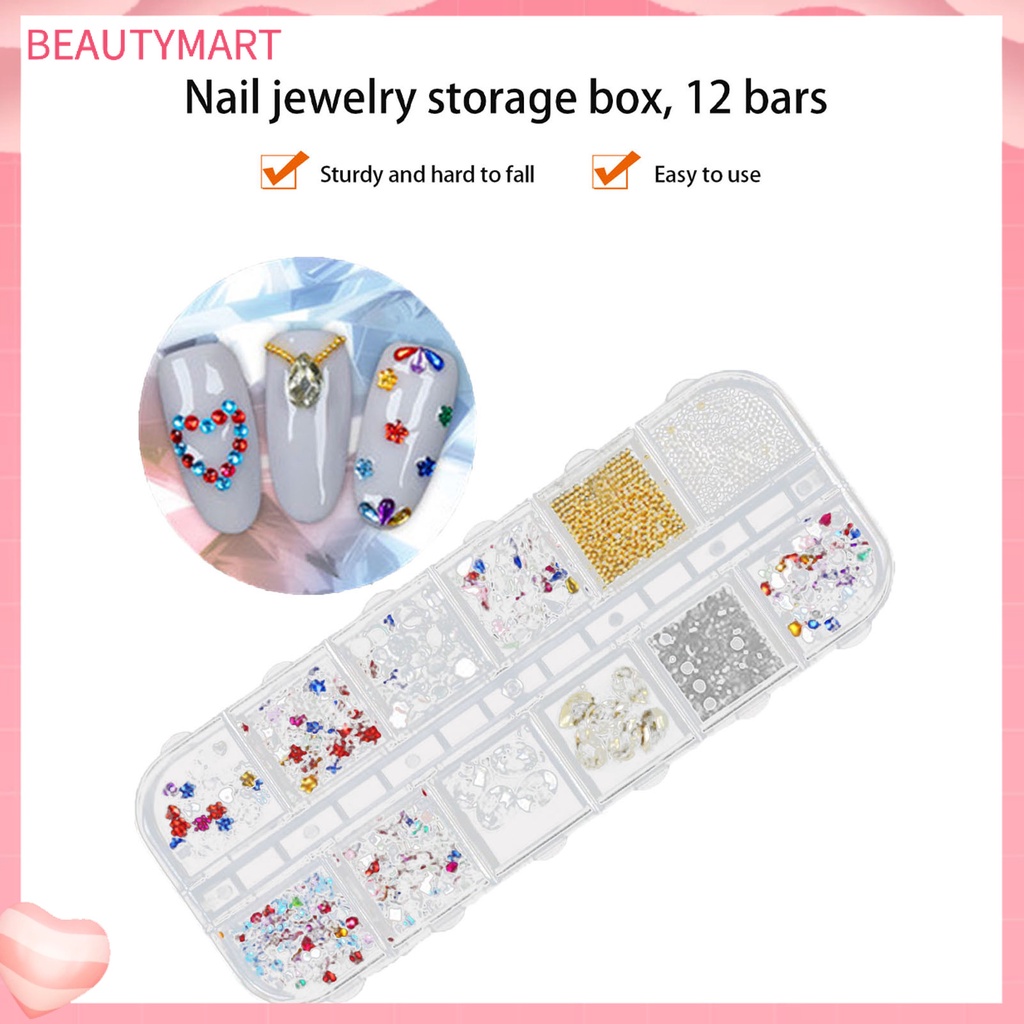 Hộp 12 Ngăn Trong Suốt Đựng Hạt Ngọc Trai / Đinh Tán Trang Trí Móng Tay Nghệ Thuật