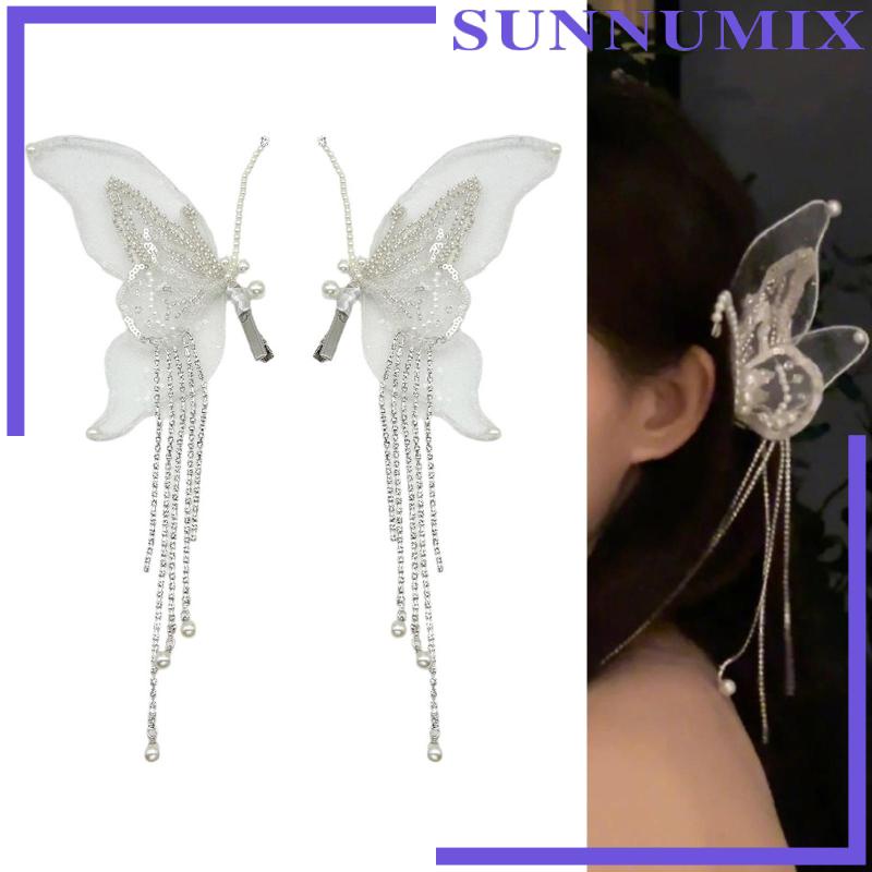 Set 2 Kẹp Tóc Hình Bướm Tua Rua Mỏng Và Vừa