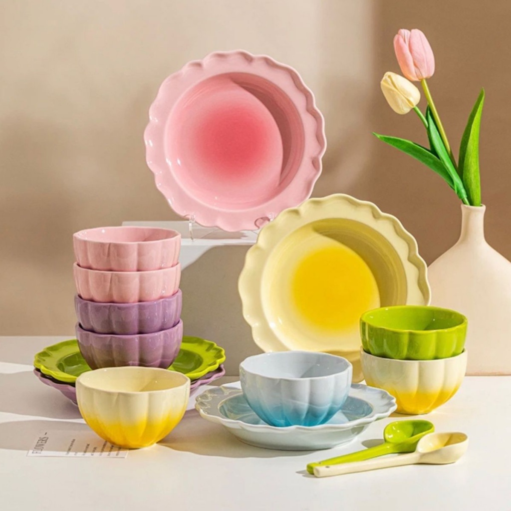 ❤Bát Đĩa Gốm Sứ Màu Sắc Gradient Ngọt Ngào Chịu Nhiệt Độ Cao