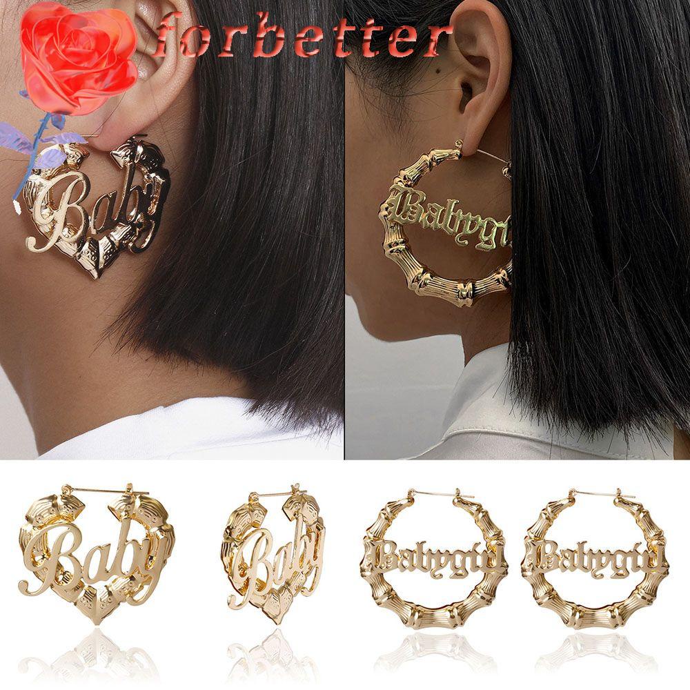 Bông Tai Hình Tròn Họa Tiết Chữ Bằng Tre Phong Cách Punk Thời Trang