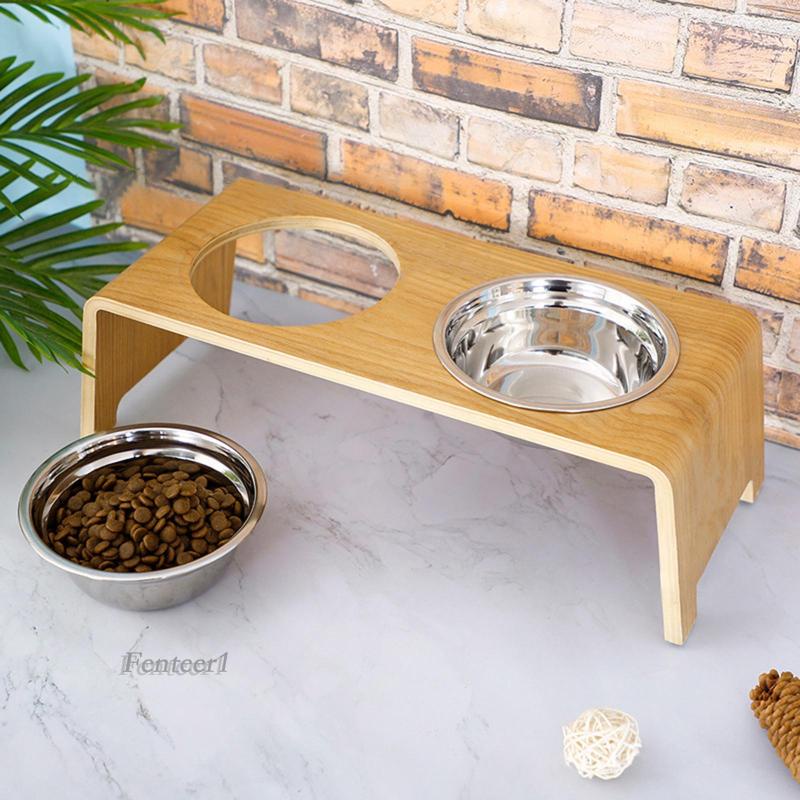 [Fenteer1] Bát Đựng Thức Ăn Nước Uống Bằng Kim Loại Với 2 Bát Thép Không Gỉ Cho Thú Cưng