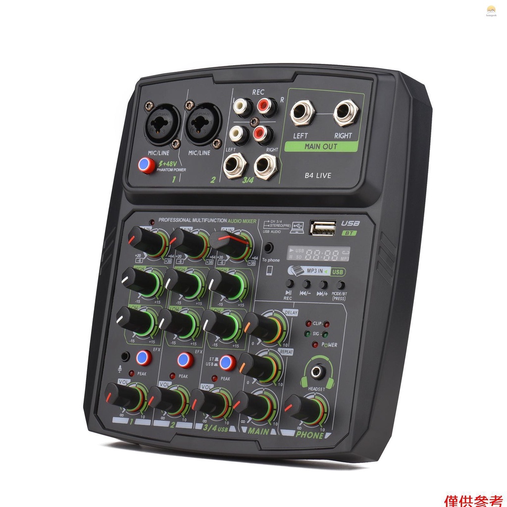 Bảng Điều Khiển Âm Thanh 4 Kênh Tích Hợp Đèn LED Kết Nối USB BT 2 Băng Tần EQ