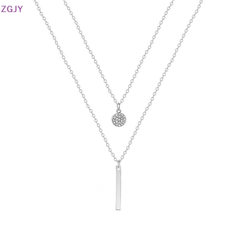 Vòng cổ Hai Lớp Dáng Dài Mặt Hình Học Đơn Giản Phong Cách Âu Mỹ Thời Trang Cho Nữ Mới