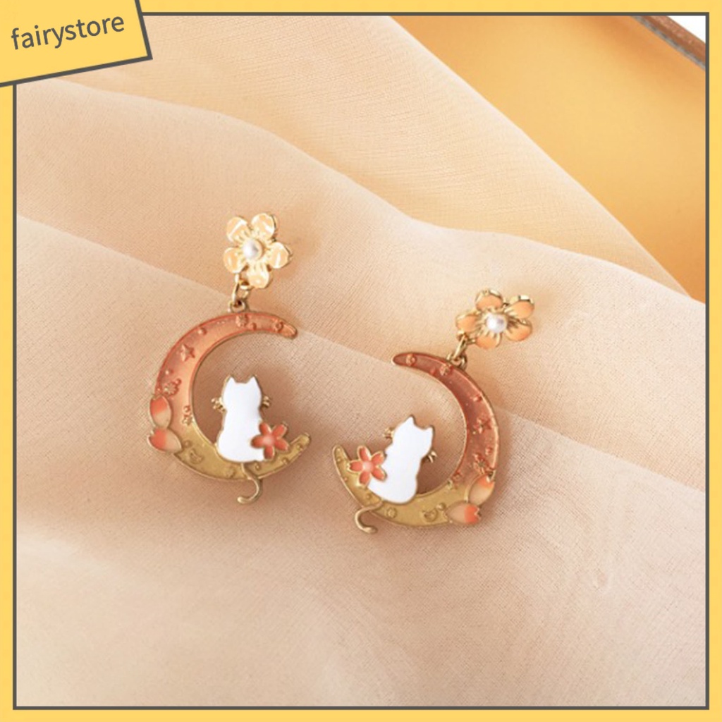 1 Đôi Bông Tai Xỏ Lỗ Mạ Điện Họa Tiết Hoa / Mặt Trăng / Thỏ / Hình Học Đơn Giản Thời Trang Dành Cho Nữ
