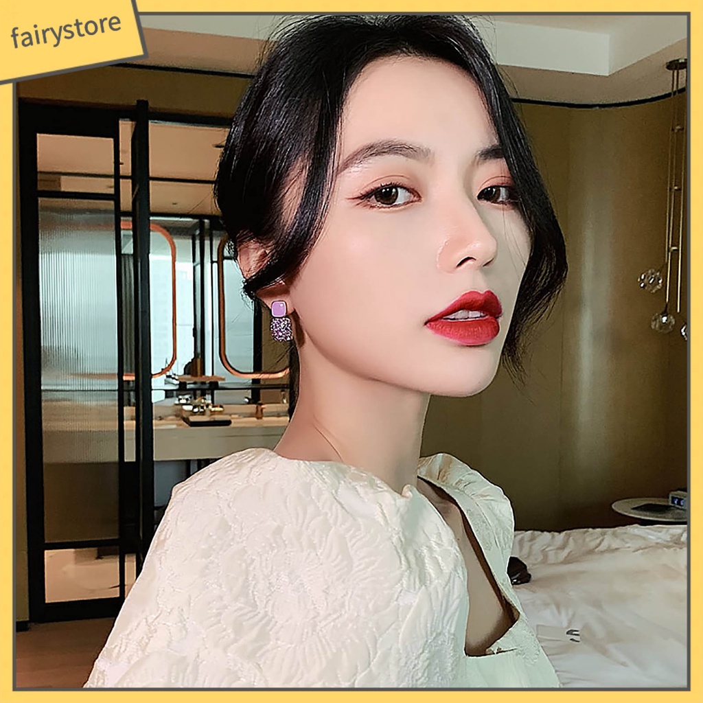 1 Đôi Bông Tai Hình Học Đính Đá Lấp Lánh Phong Cách Âu Mỹ Thời Trang Cho Nữ