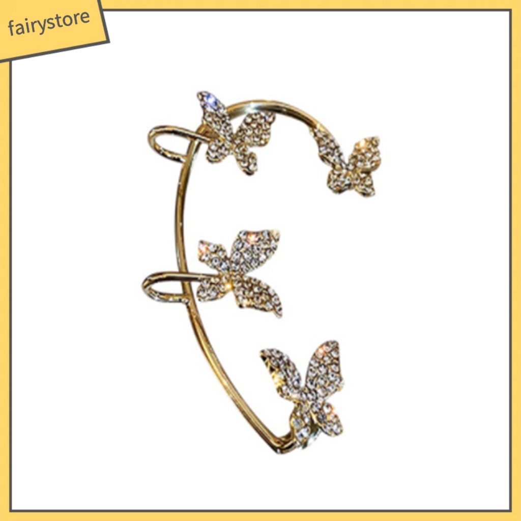 1 Đôi Bông Tai Kẹp Hình Bướm Dát Đá Lấp Lánh Cho Nữ