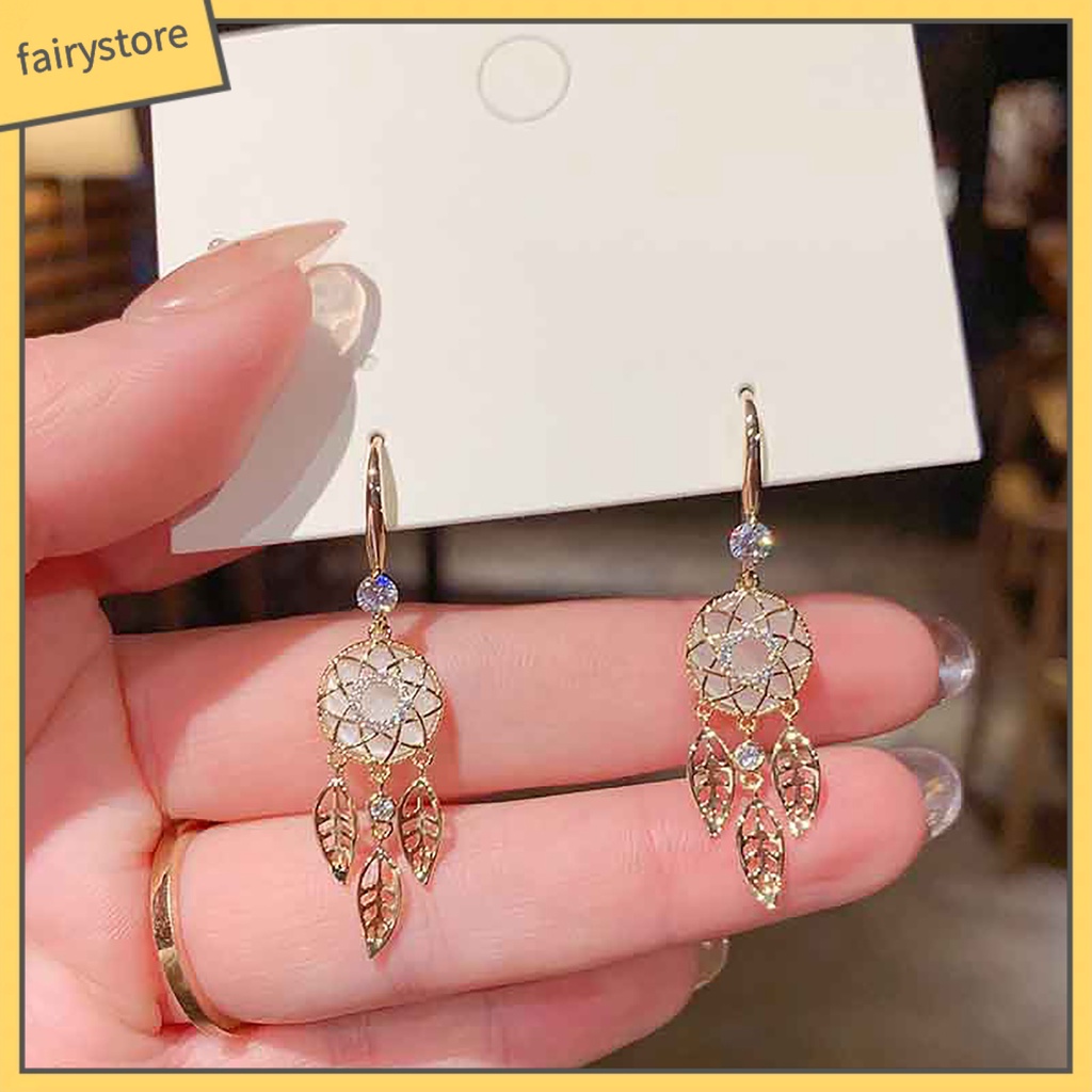 1 Cặp Bông Tai Hình Dreamcatcher Đính Đá Phối Tua Rua Thời Trang