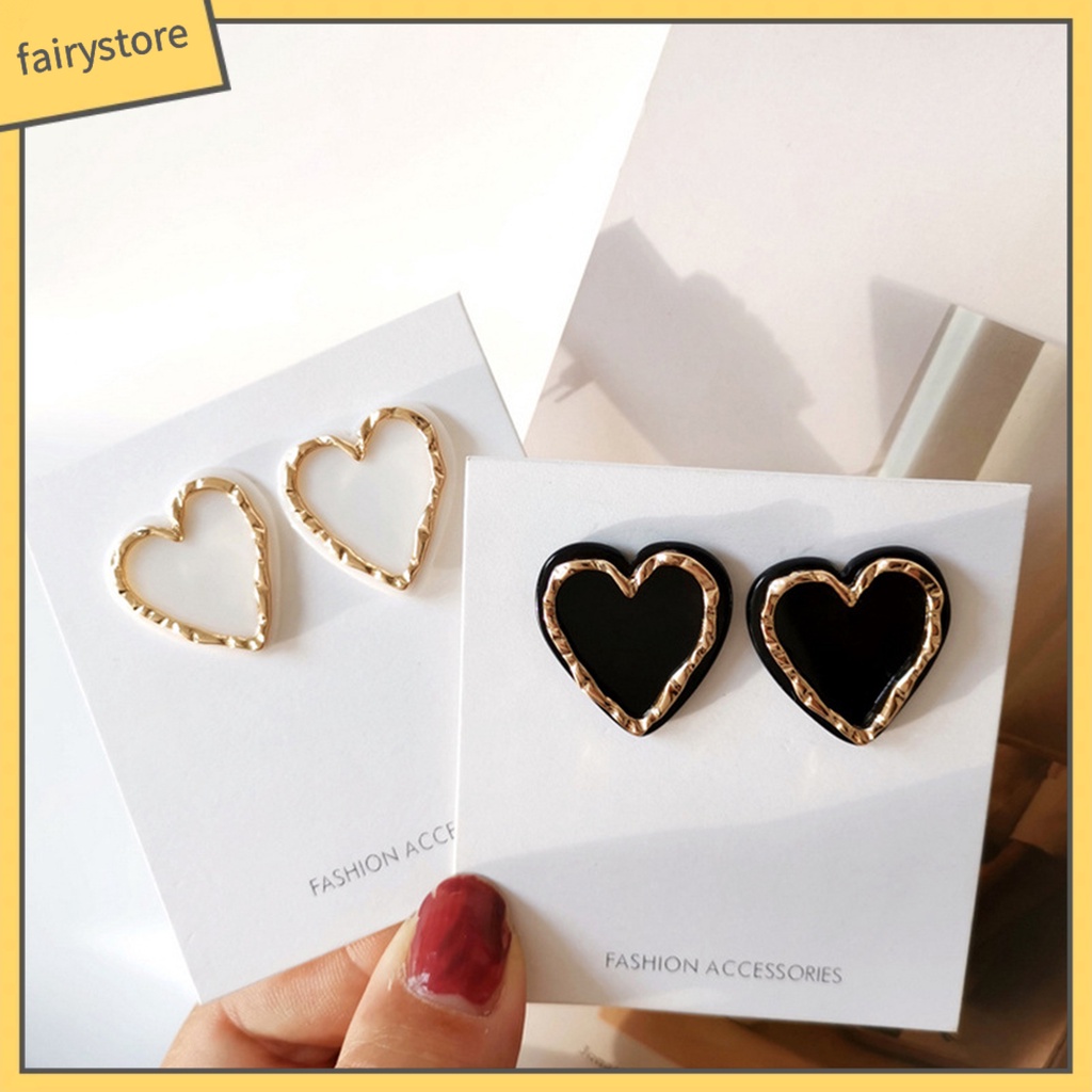 1 Đôi Bông Tai Hình Trái Tim Tráng Men Tinh Tế Dành Cho Nữ