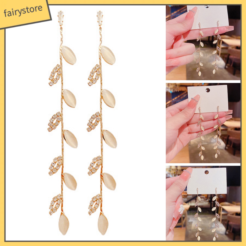 1 Đôi Bông Tai Hình Chiếc Lá Đính Đá Lấp Lánh Dành Cho Nữ