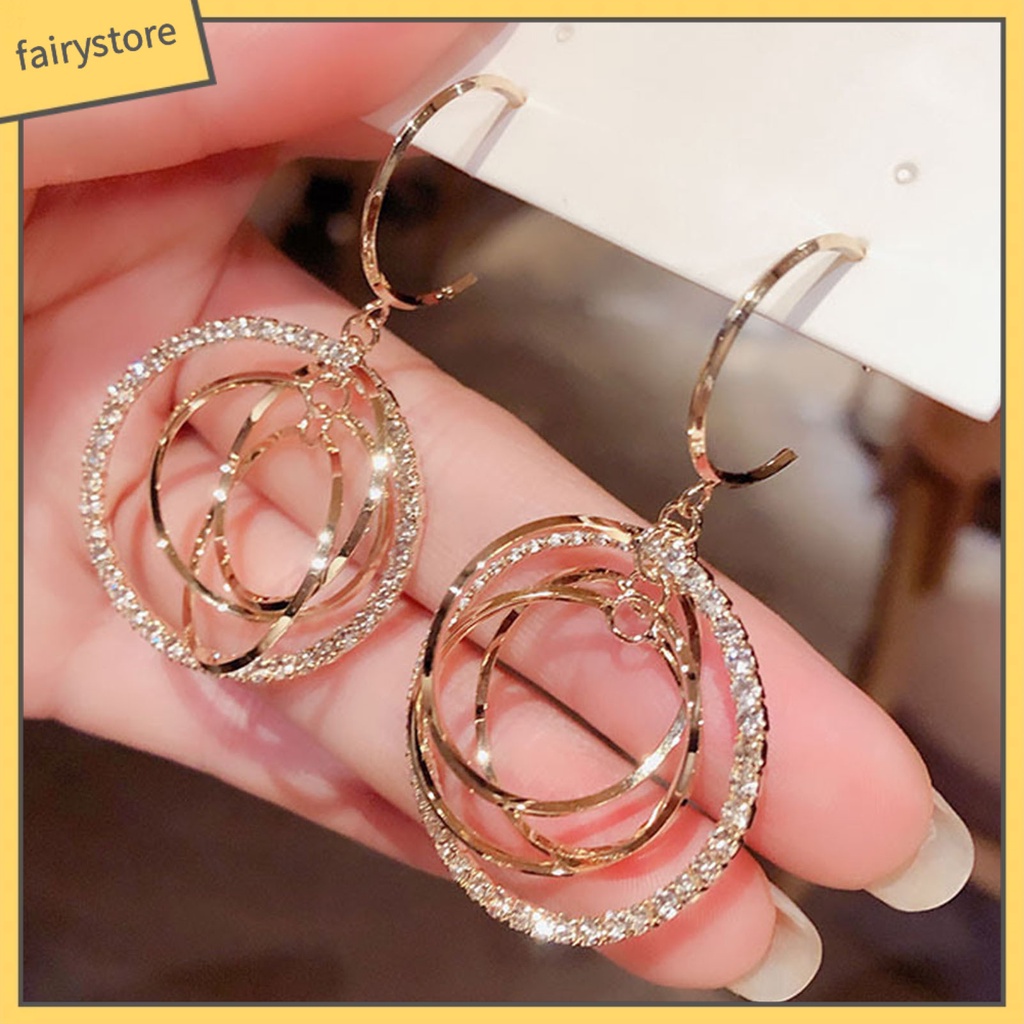 1 Đôi Bông Tai Tròn Đính Đá Lấp Lánh Trang Nhã