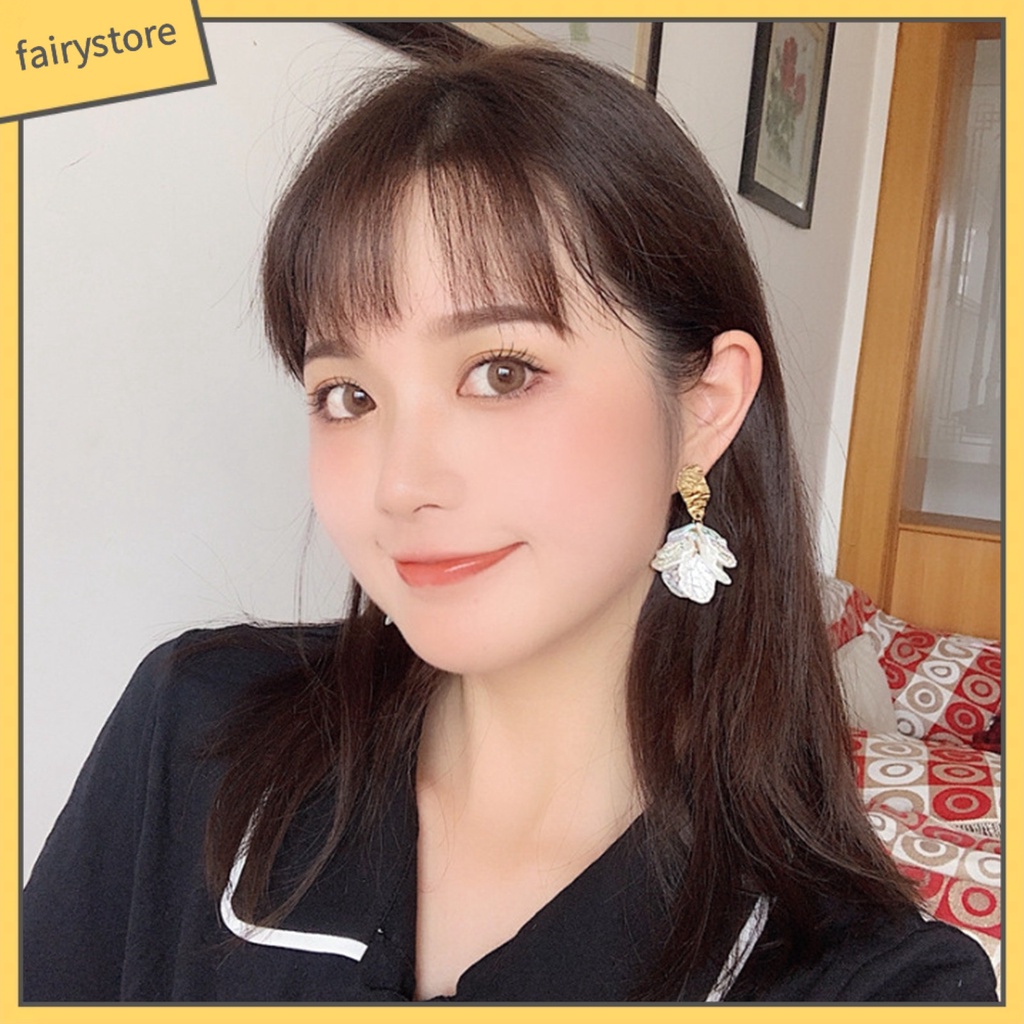 1 Đôi Bông Tai Hình Cánh Hoa Vỏ Sò Màu Trắng Phong Cách Hàn Quốc