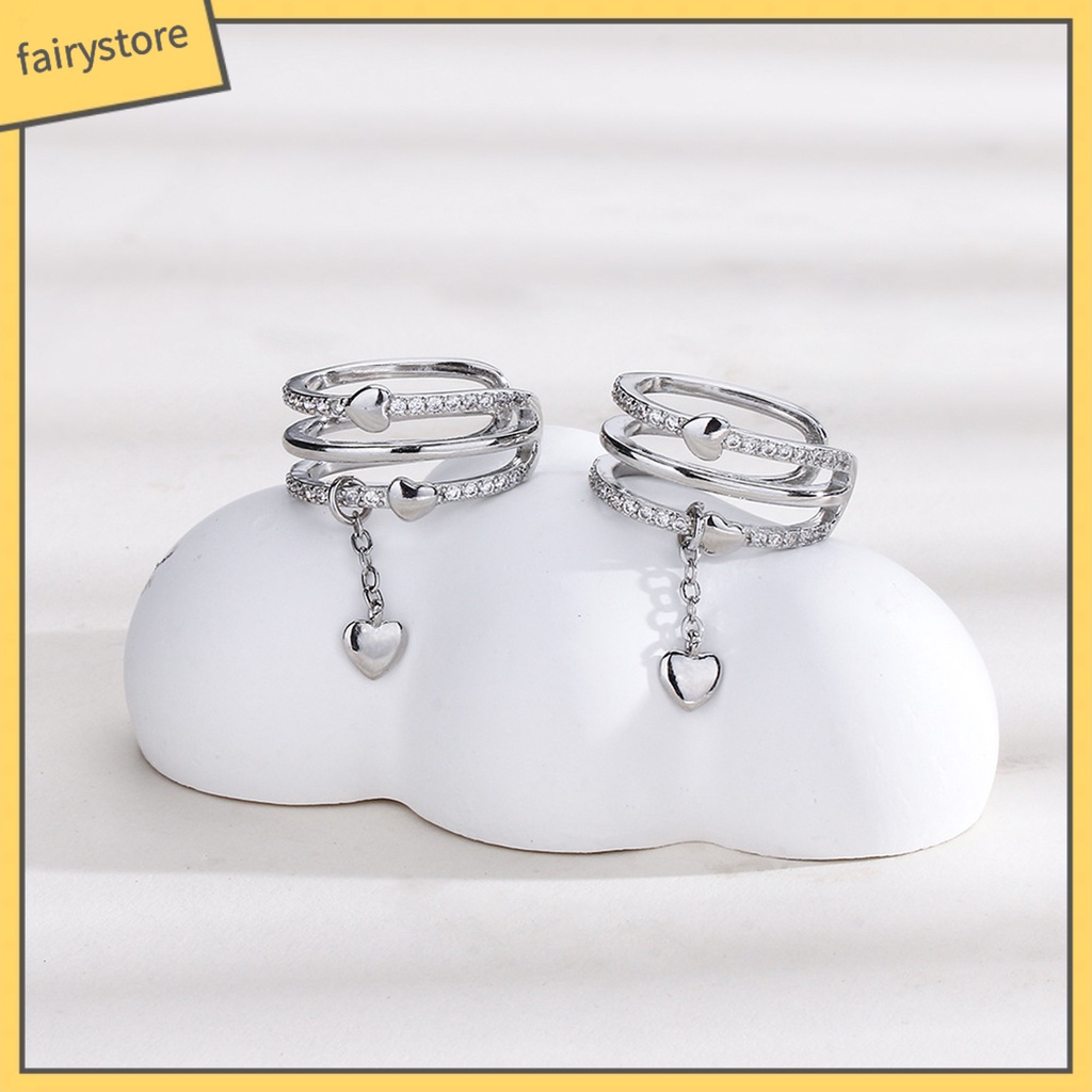 1 Khuyên Kẹp Vành Tai Nhiều Lớp Không Cần Khoan Lỗ Hình Trái Tim Đính Đá Thời Trang