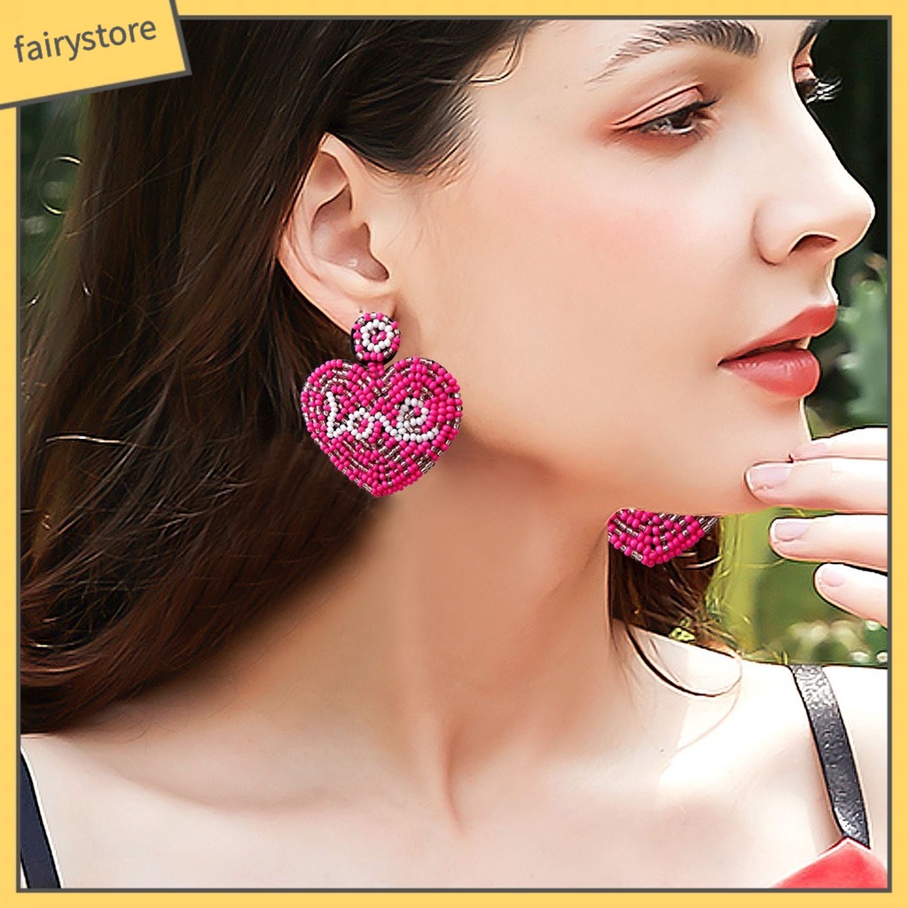 1 Đôi Bông Tai Hình Trái Tim Bện Thủ Công Màu Sắc Tương Phản Dành Cho Nữ