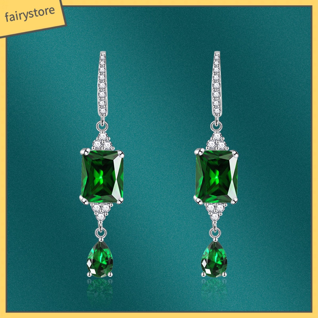 1 Đôi Bông Tai Móc Hình Giọt Nước Đính Đá Phong Cách Vintage