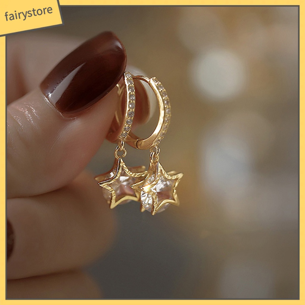 1 Đôi Bông Tai Dáng Dài Hình Ngôi Sao Đính Đá Phong Cách Retro