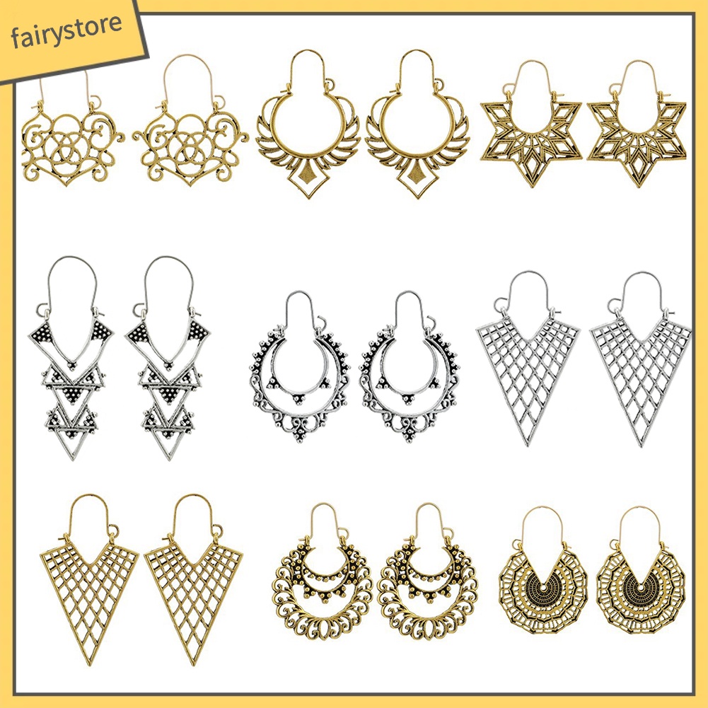 Khuyên Tai Tròn Chạm Khắc Phong Cách Boho Thời Trang Cho Nữ