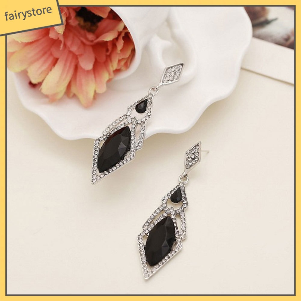 Bông Tai Hình Thoi Dáng Dài Đính Đá Thời Trang Cho Nữ