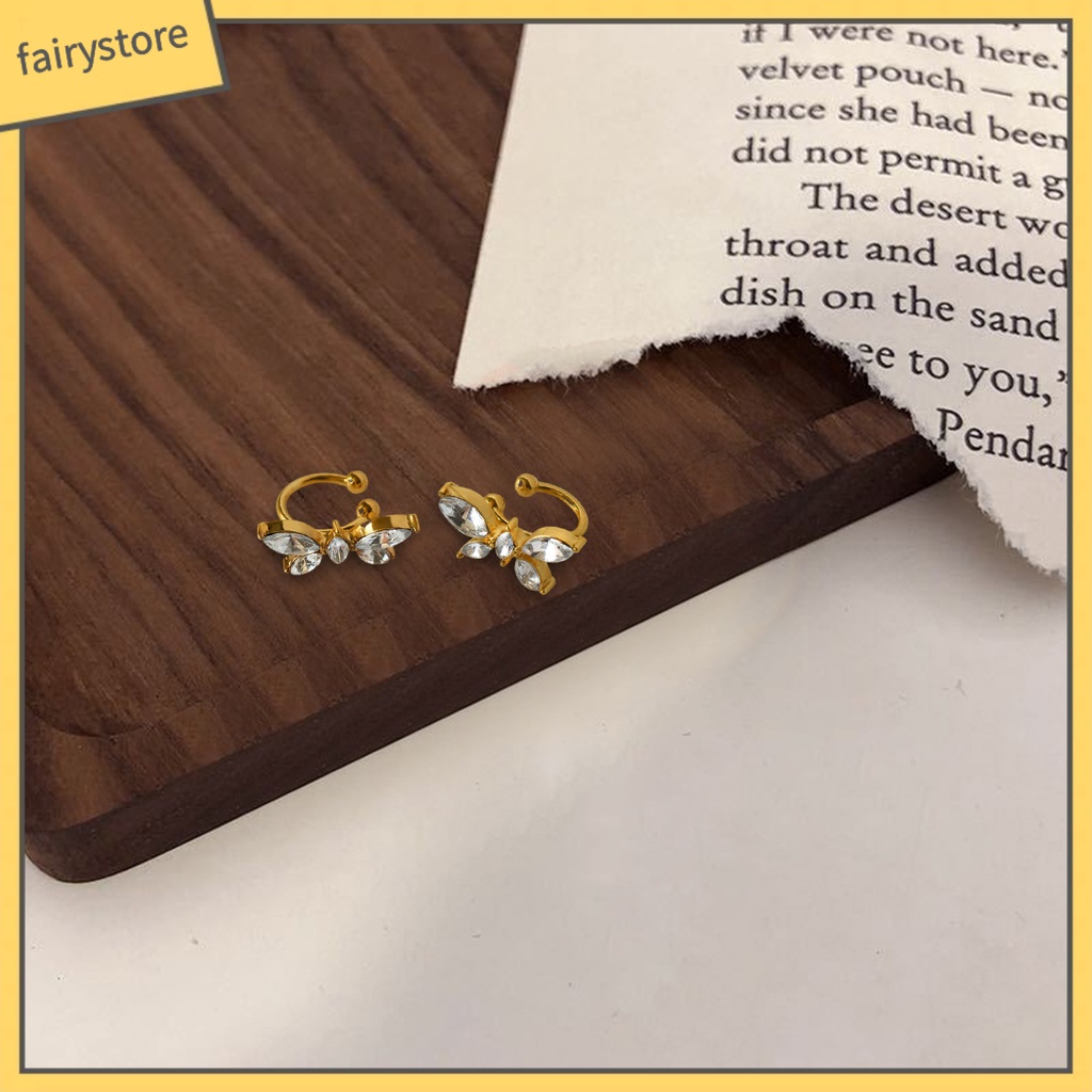 1 Đôi Bông Tai Kẹp Hình Bướm Đính Đá Zircon Phong Cách Nhật Bản Dành Cho Nữ