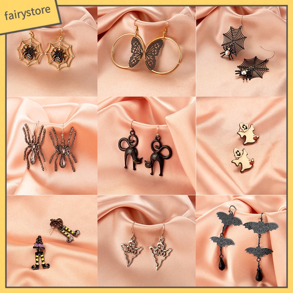 [FRO] Khuyên Tai Hình Đầu Lâu Nhện Đầu Lâu Phong Cách Gothic Halloween Vui Nhộn Cho Nữ