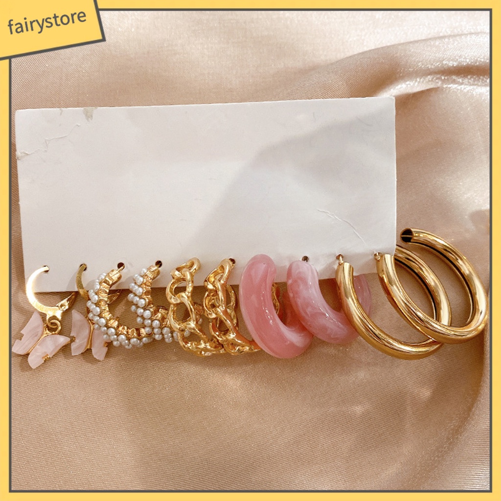 Set 5 Đôi Bông Tai Hình Tròn Họa Tiết Hình Học Thời Trang Cho Nữ