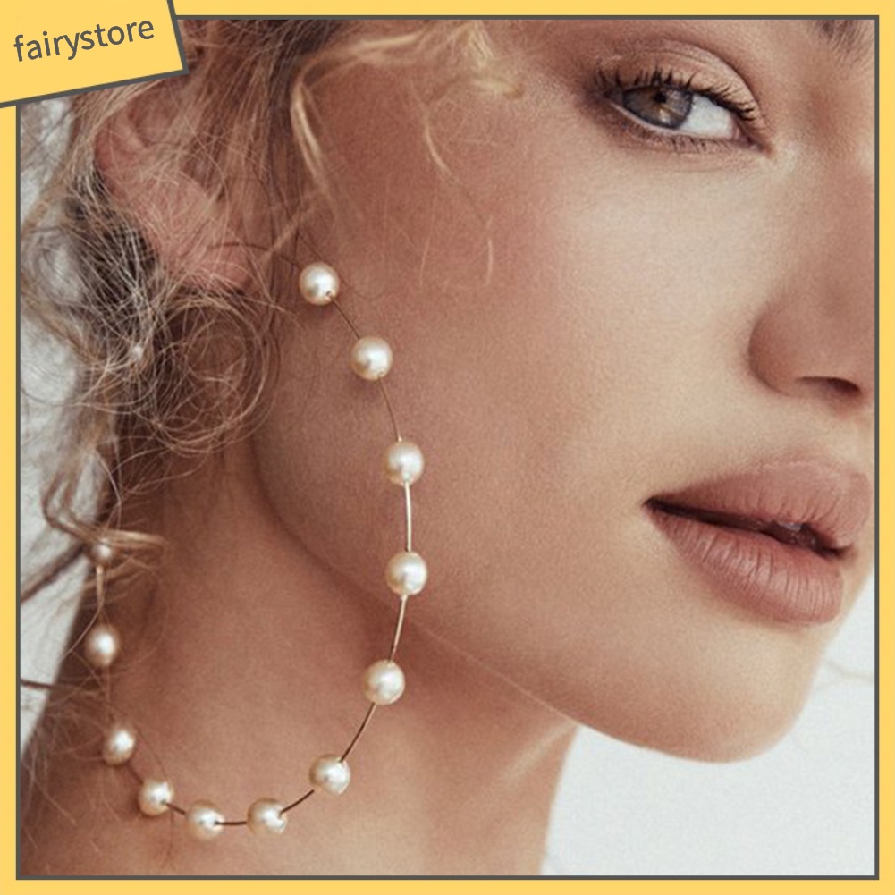 Đôi Khuyên Tai Tròn Gắn Hạt Ngọc Trai Giả Thời Trang Cho Nữ