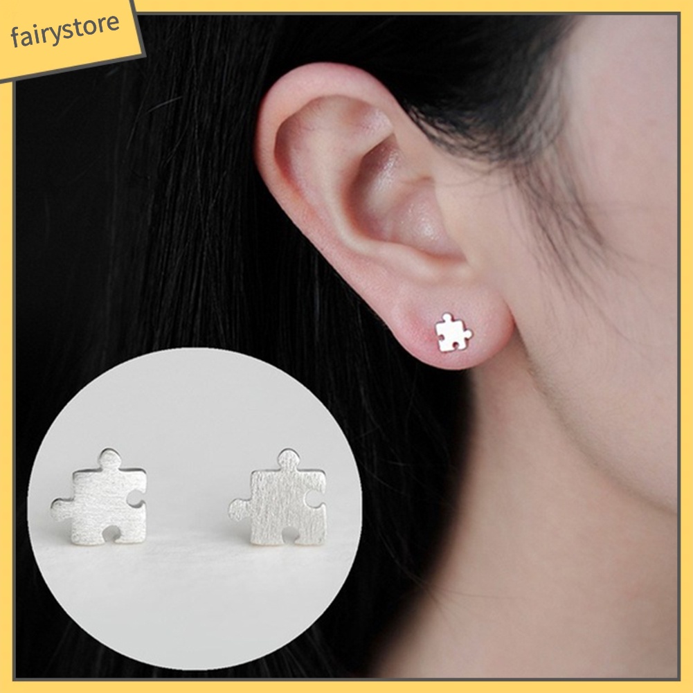 Bông Tai Mạ Bạc Hình Mảnh Ghép Thời Trang Dành Cho Nữ