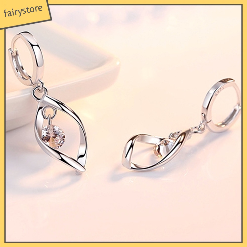 Khuyên Tai Vòng Xoắn Dài Đính Đá Zircon Hình Trái Tim Thanh Lịch Cho Nữ