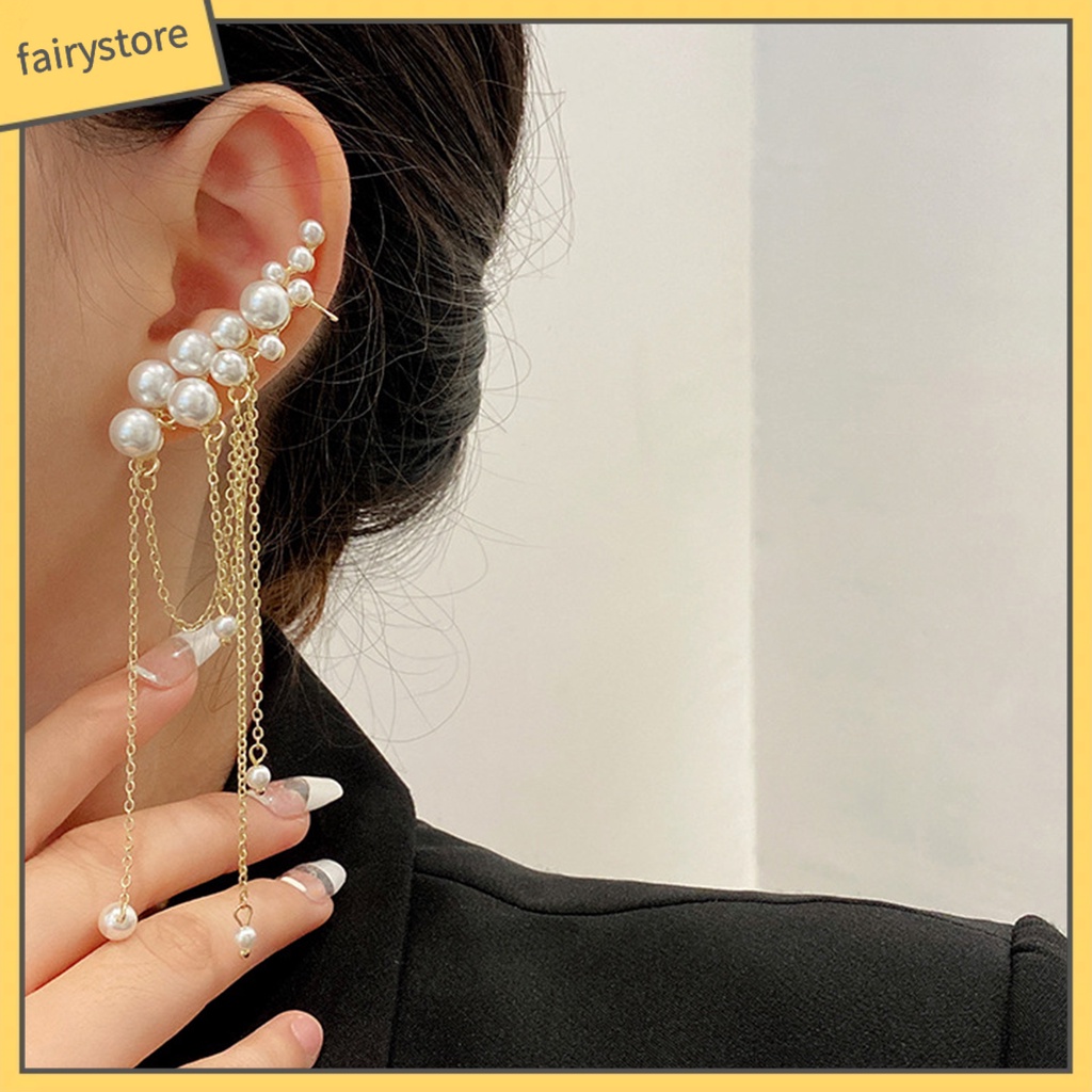 1 Đôi Bông Tai Dáng Dài Đính Ngọc Trai Nhân Tạo Thời Trang