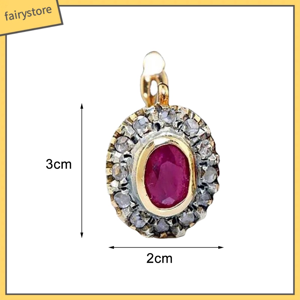 1 Đôi Bông Tai Đính Đá Zircon Đỏ Hình Oval Bằng Hợp Kim Dành Cho Nữ